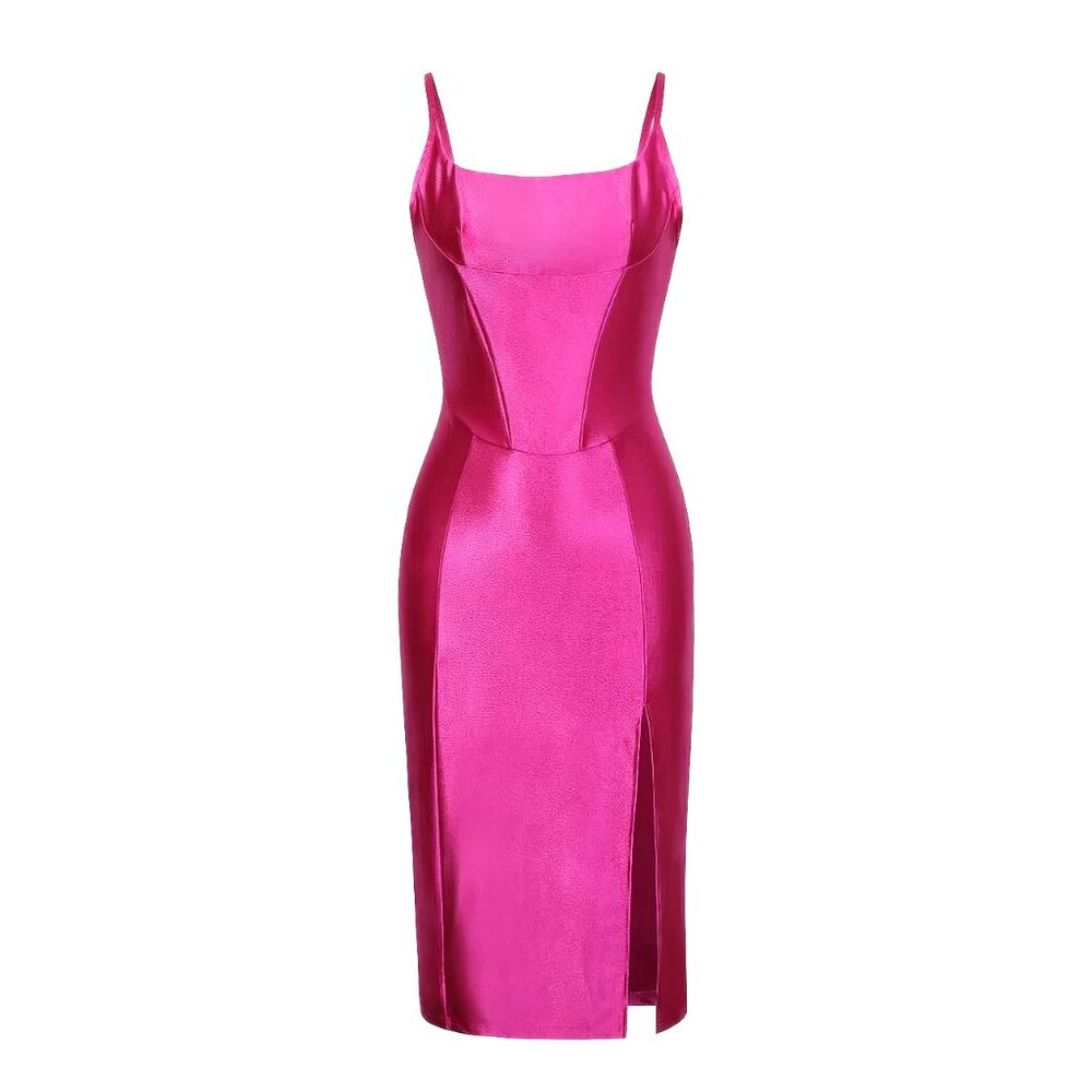 NWT Micas Satin Square Neck Slit Midi Dress